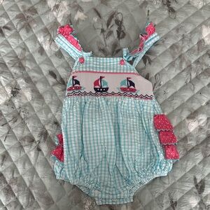 Gingham Baby Romper with Sailboat Design